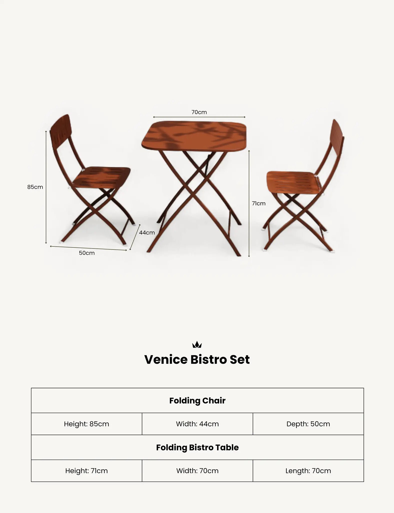 Image of Venice 2 Seater Folding Bistro Set in Cayenne Orange