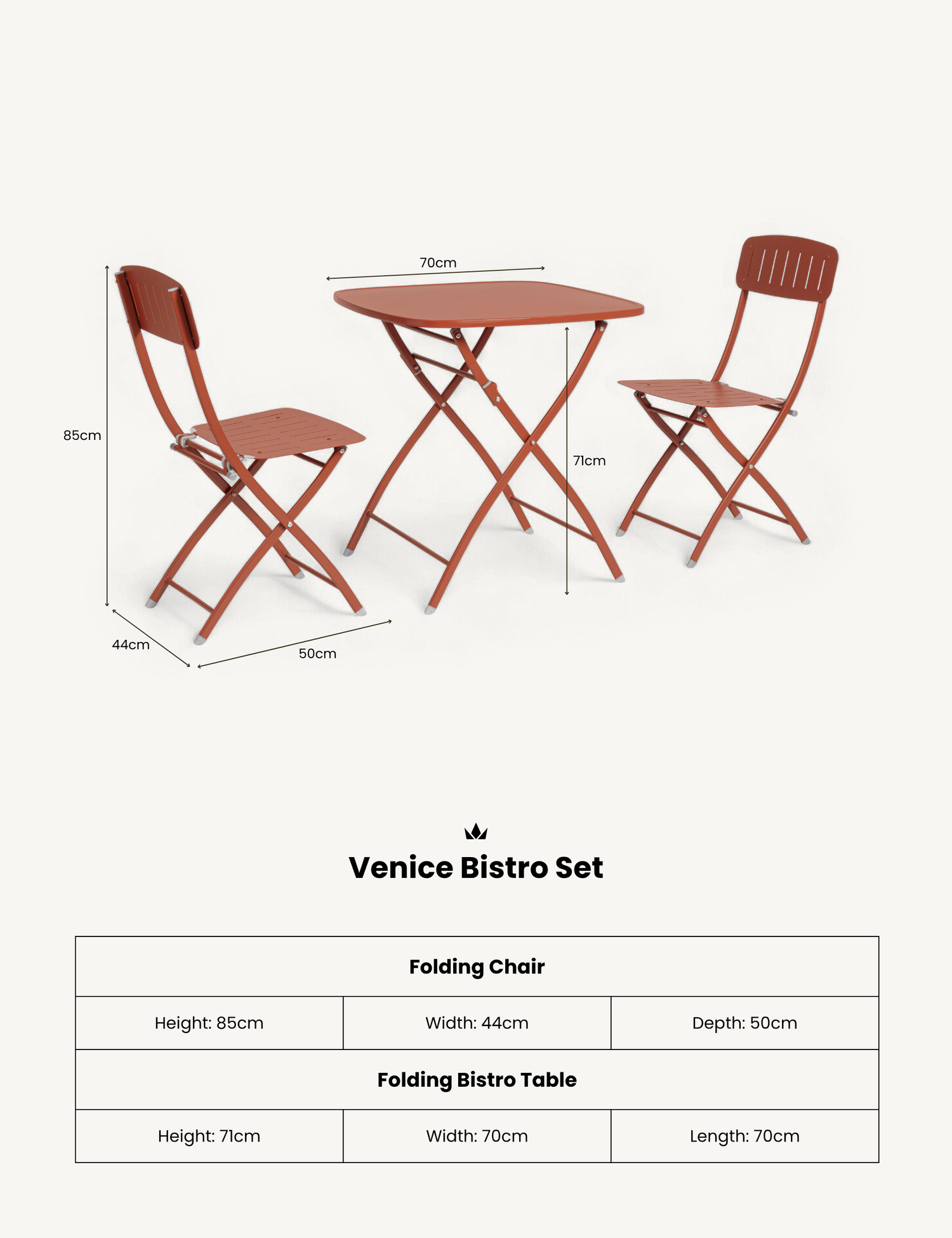 Venice 2 Seater Folding Bistro Set in Cayenne Orange