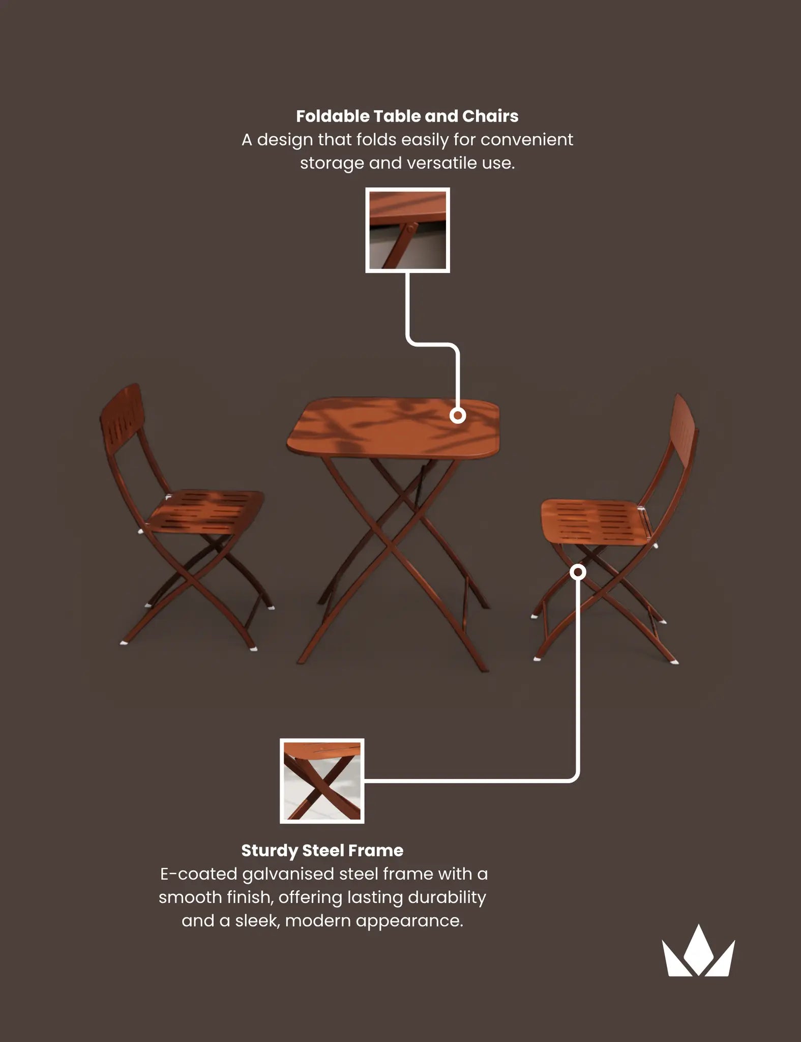 Image of Venice 2 Seater Folding Bistro Set in Cayenne Orange