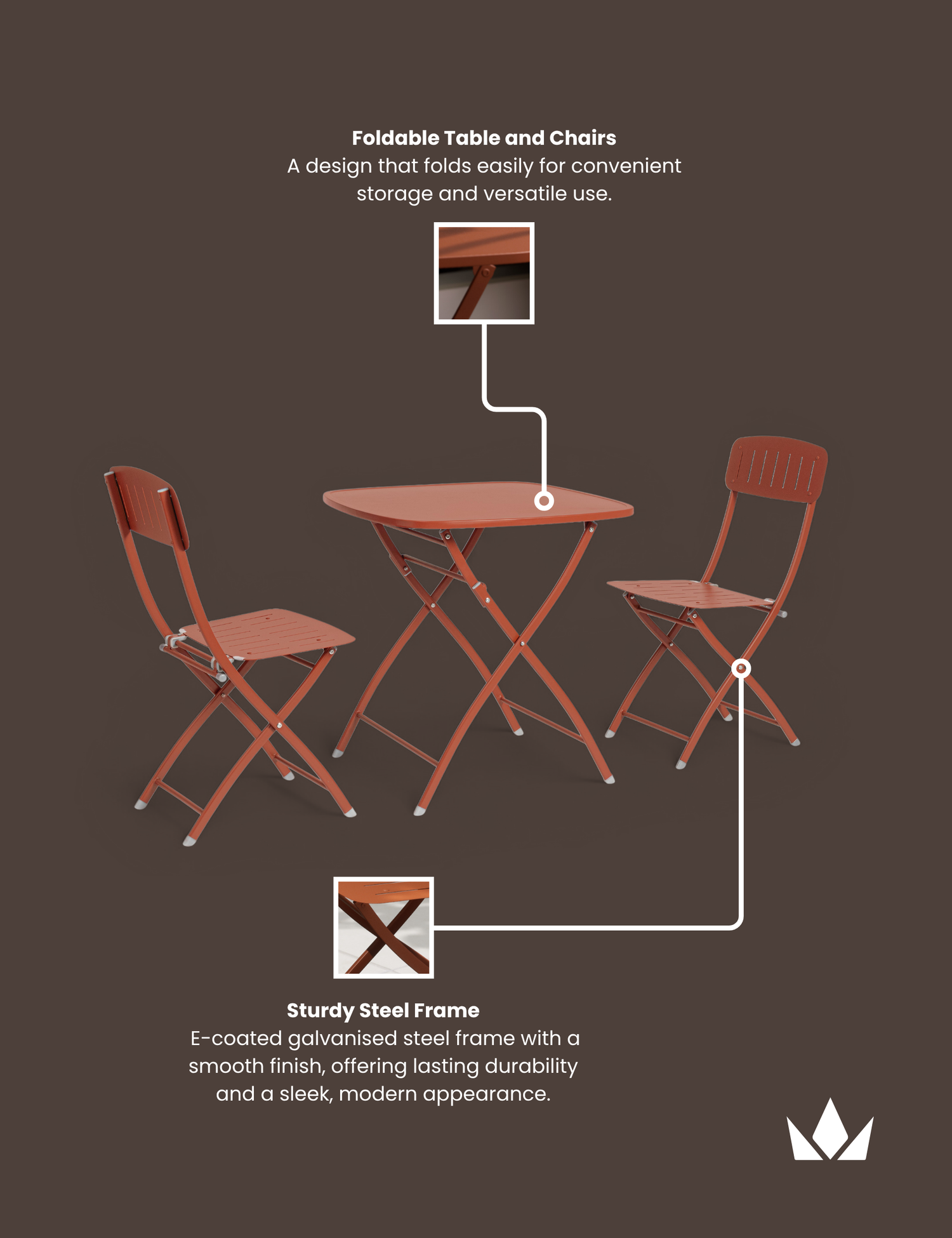 Venice 2 Seater Folding Bistro Set in Cayenne Orange