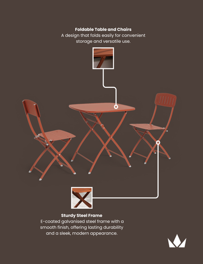 Venice 2 Seater Folding Bistro Set in Cayenne Orange