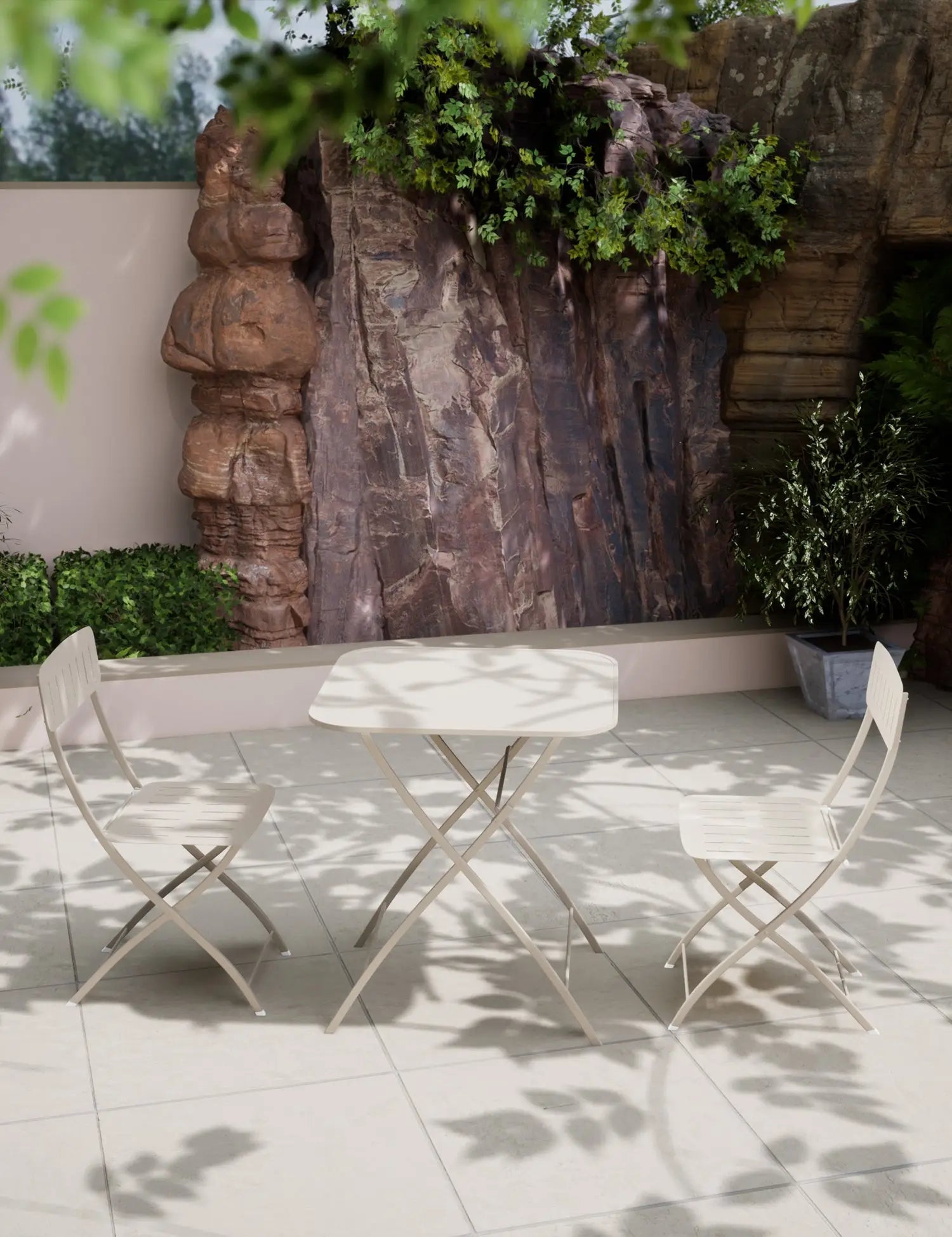 Image of Two-seater folding bistro set in champagne cream metal finish