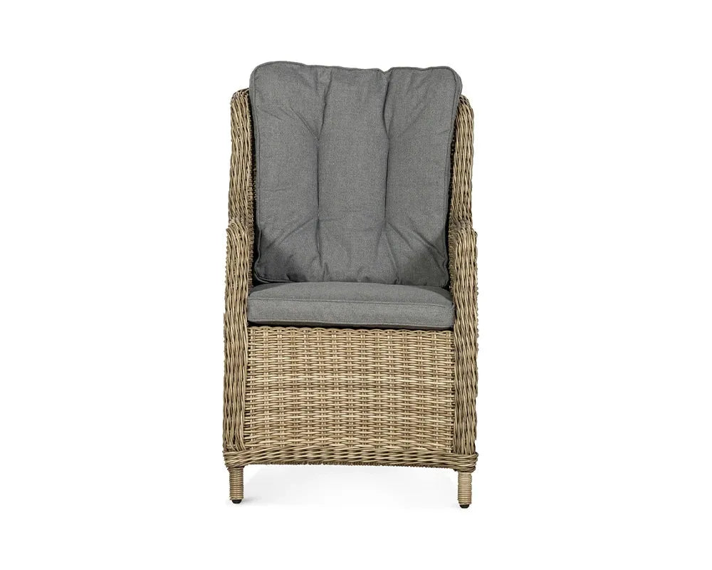 Image of Wicker chair with gray cushion on a white background