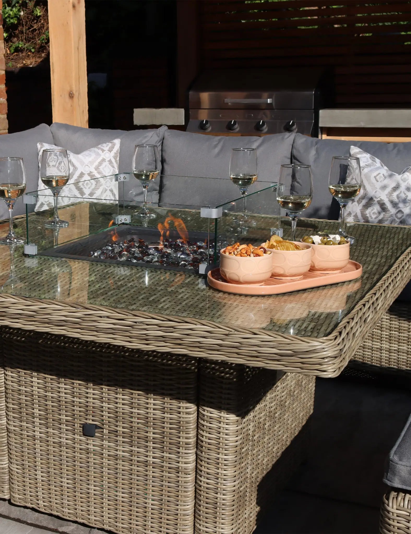 Wentworth 8 Seater Deluxe Modular Corner Dining & Lounging Set with Square Fire Pit Table