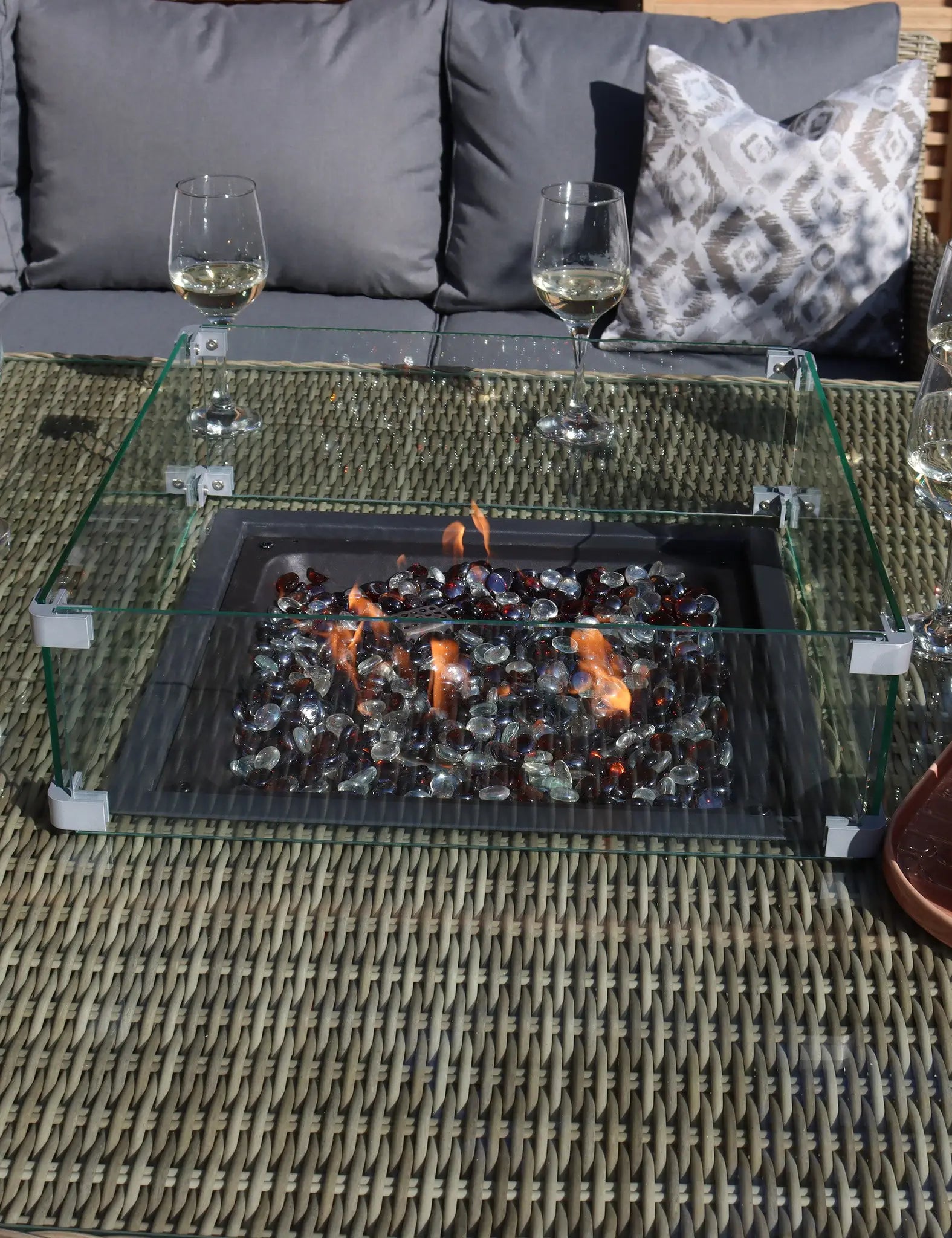 Wentworth 8 Seater Deluxe Modular Corner Dining & Lounging Set with Square Fire Pit Table