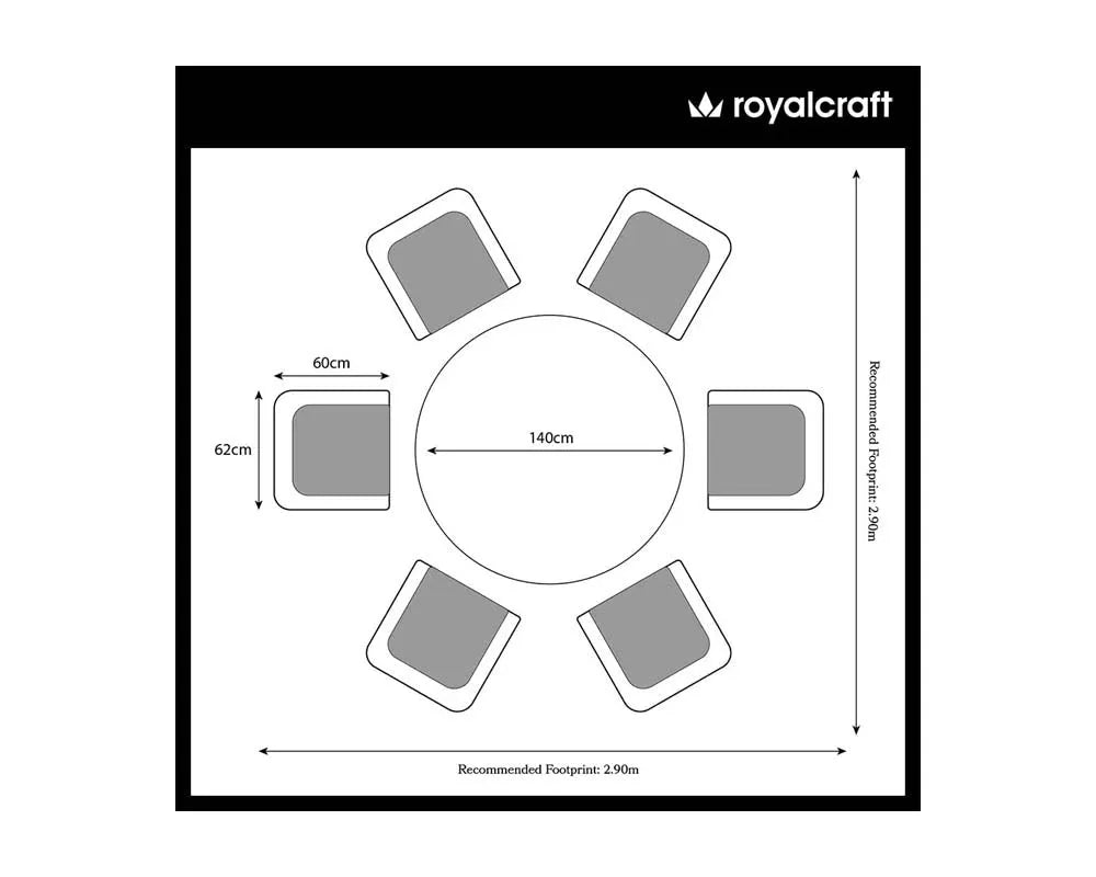 Image of Royalcraft product layout diagram with dimensions