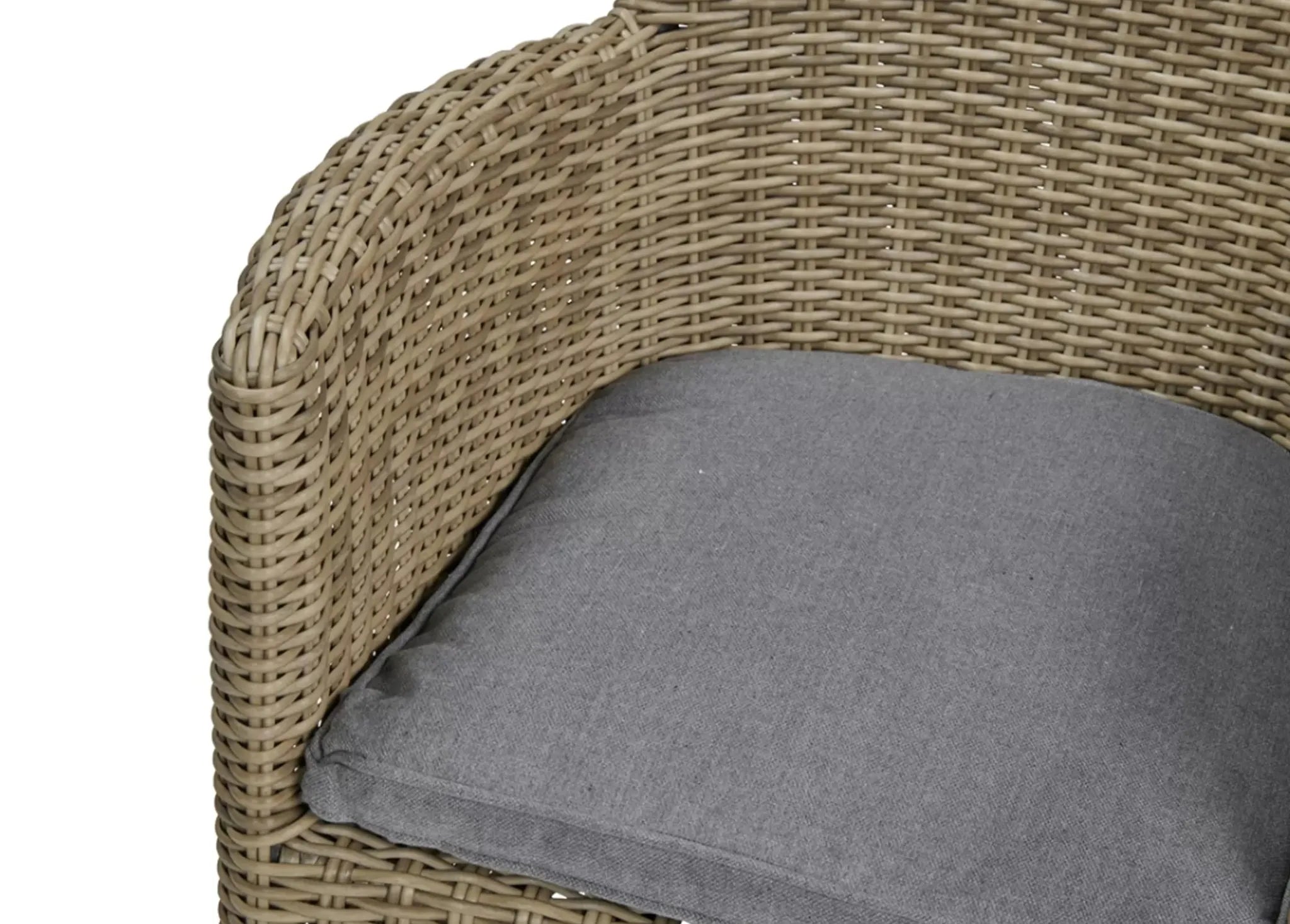 Image of Rattan chair with a gray cushion on a white background