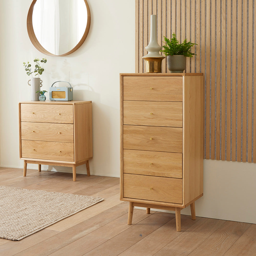 Image of Wright Oak Tallboy Chest of 5 Drawers