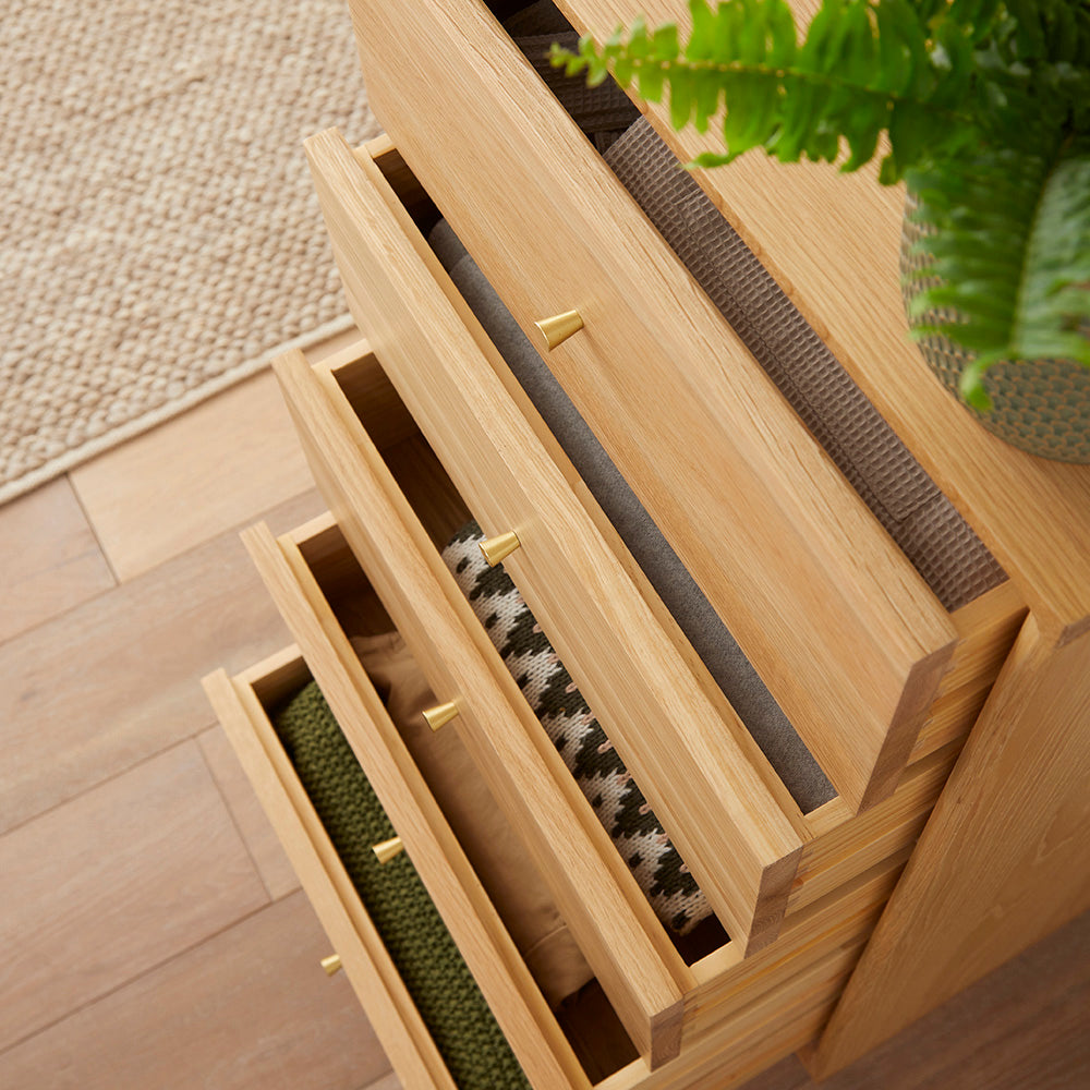 Image of Wright Oak Tallboy Chest of 5 Drawers