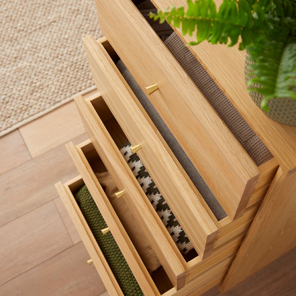 Image of Wright Oak Tallboy Chest of 5 Drawers