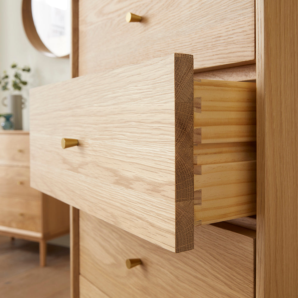 Image of Wright Oak Tallboy Chest of 5 Drawers