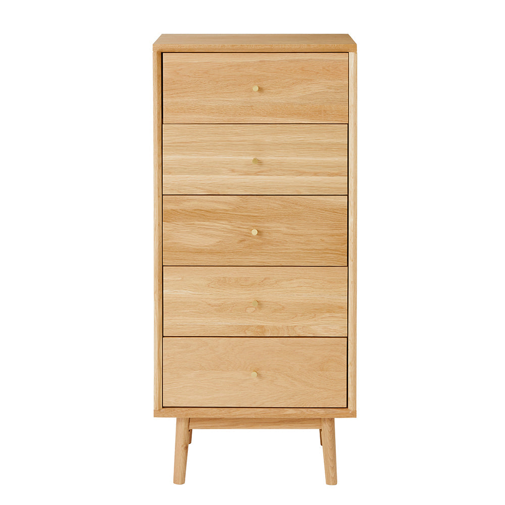 Image of Wright Oak Tallboy Chest of 5 Drawers