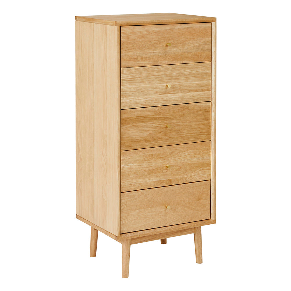 Image of Wright Oak Tallboy Chest of 5 Drawers