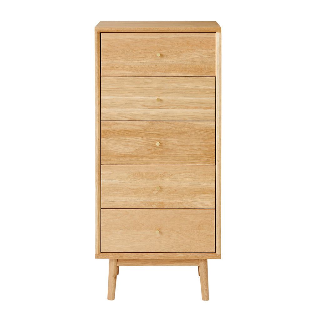 Image of Wright Oak Tallboy Chest of 5 Drawers