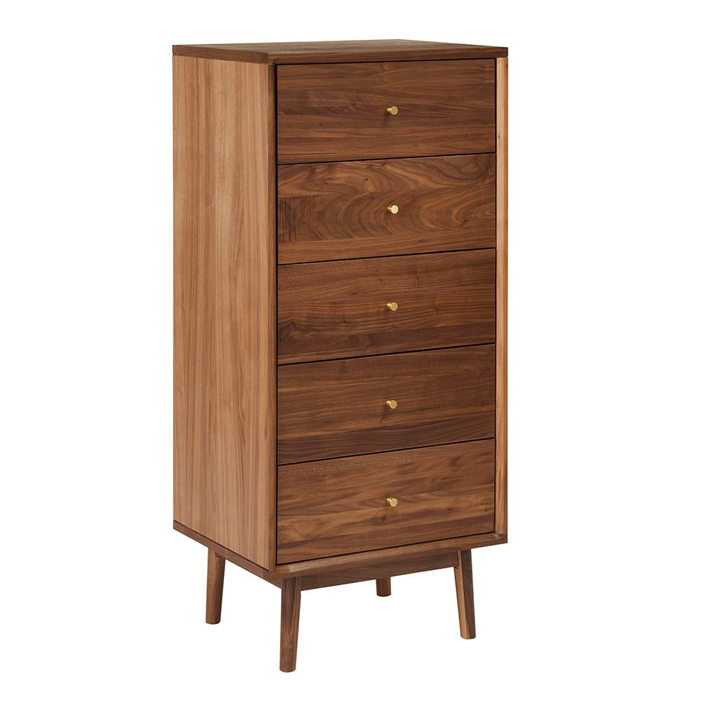 Image of Wright Walnut Tallboy Chest of 5 Drawers