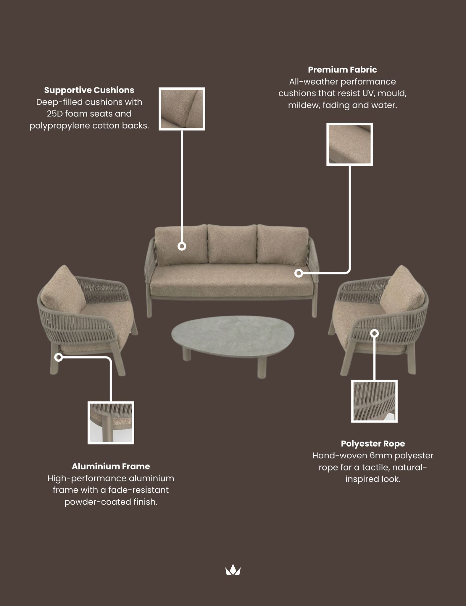 Image of ZURO 5-Seater Lounging Set with Coffee Table