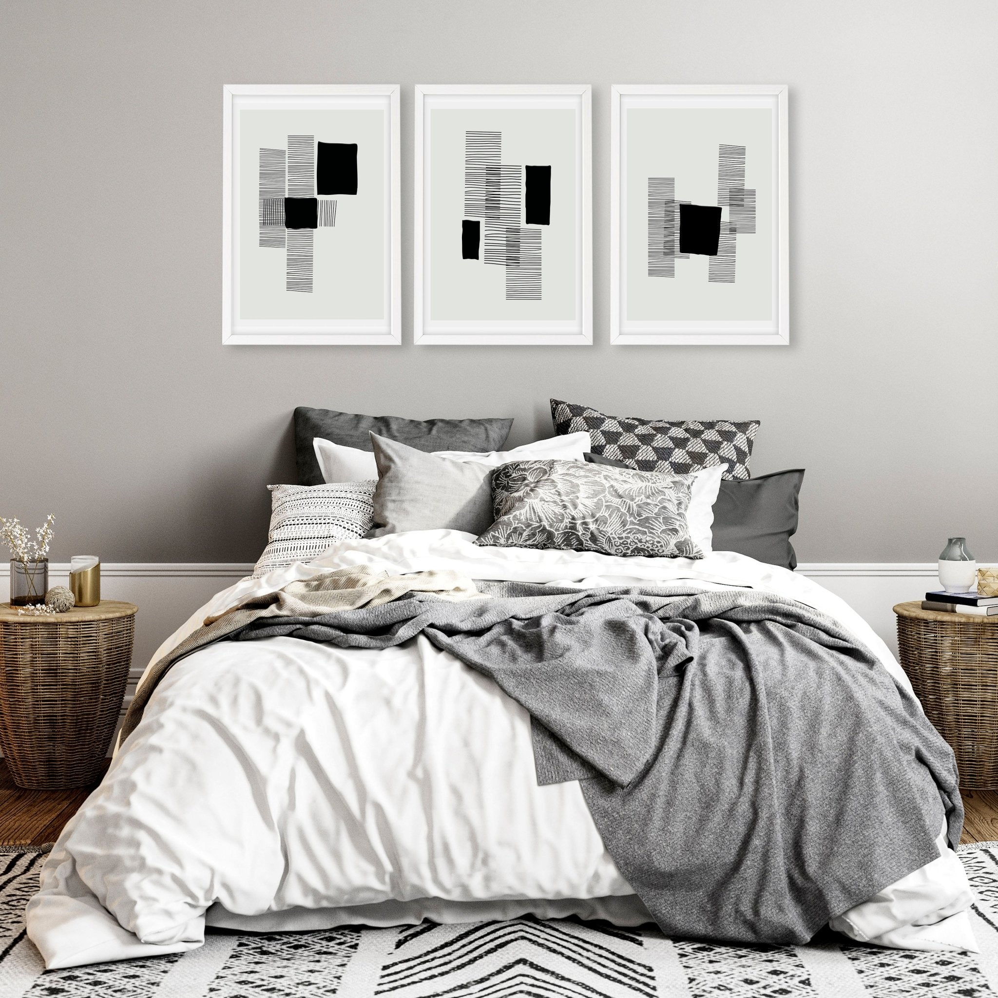 Image of Abstract Wall Art For Bedroom | Set of 3 Abstract Wall art Prints