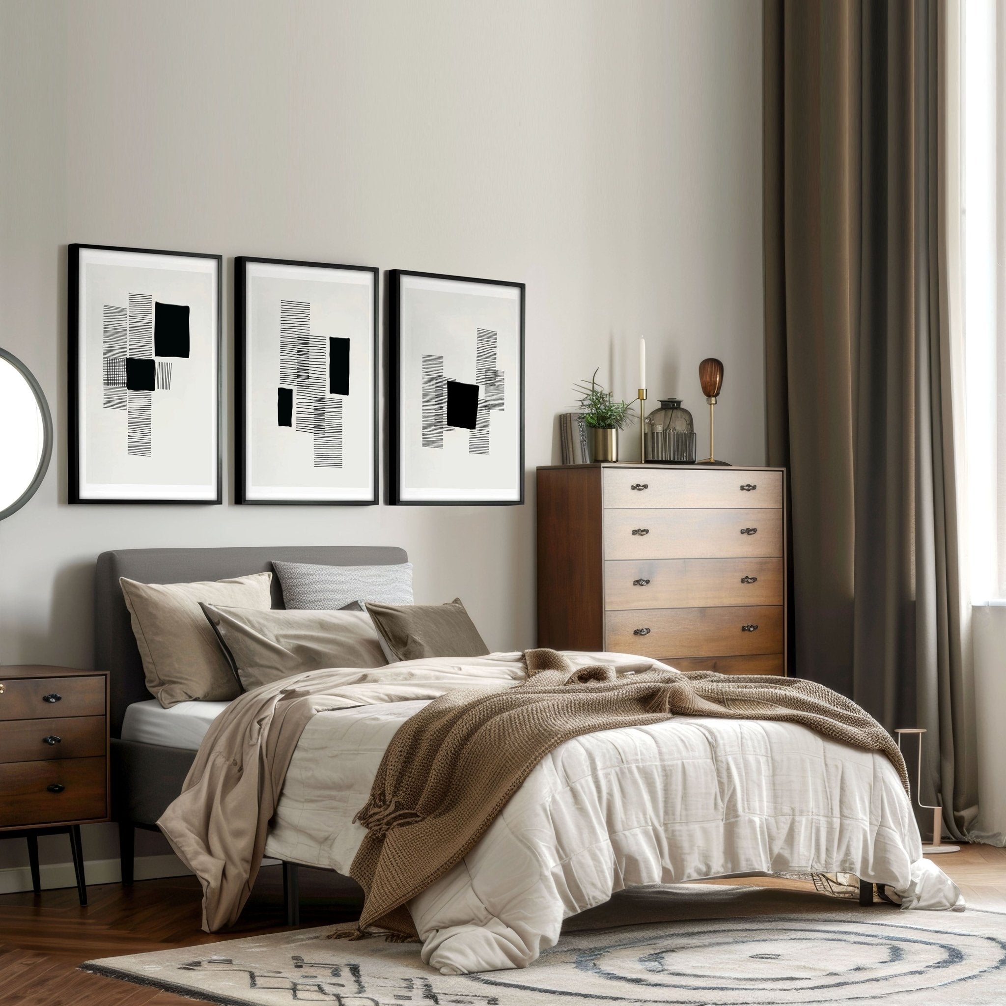 Image of Abstract Wall Art For Bedroom | Set of 3 Abstract Wall art Prints