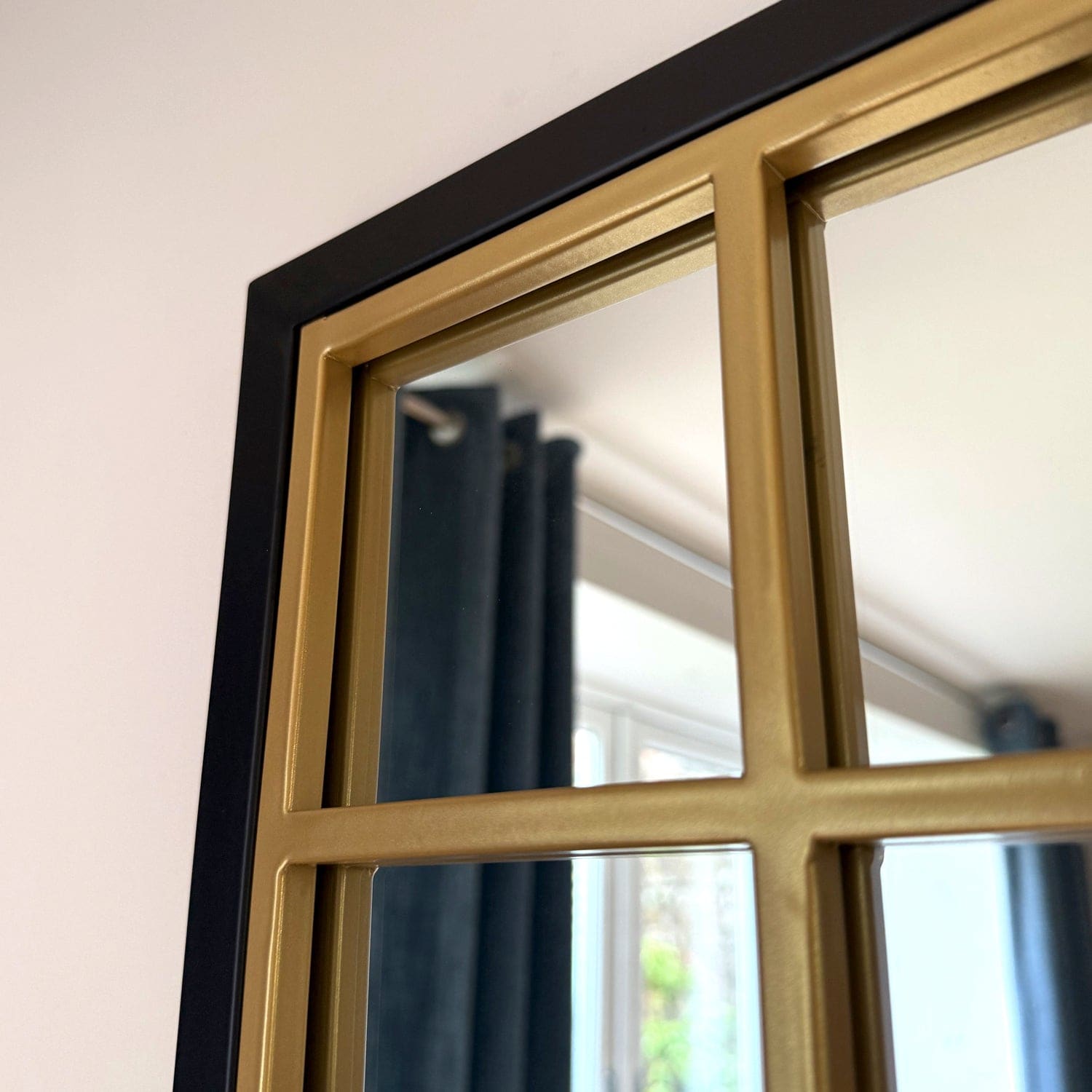 Image of Aimi - Full Length Black & Gold Metal Rectangle Window Mirror - 180cm x 105cm.
