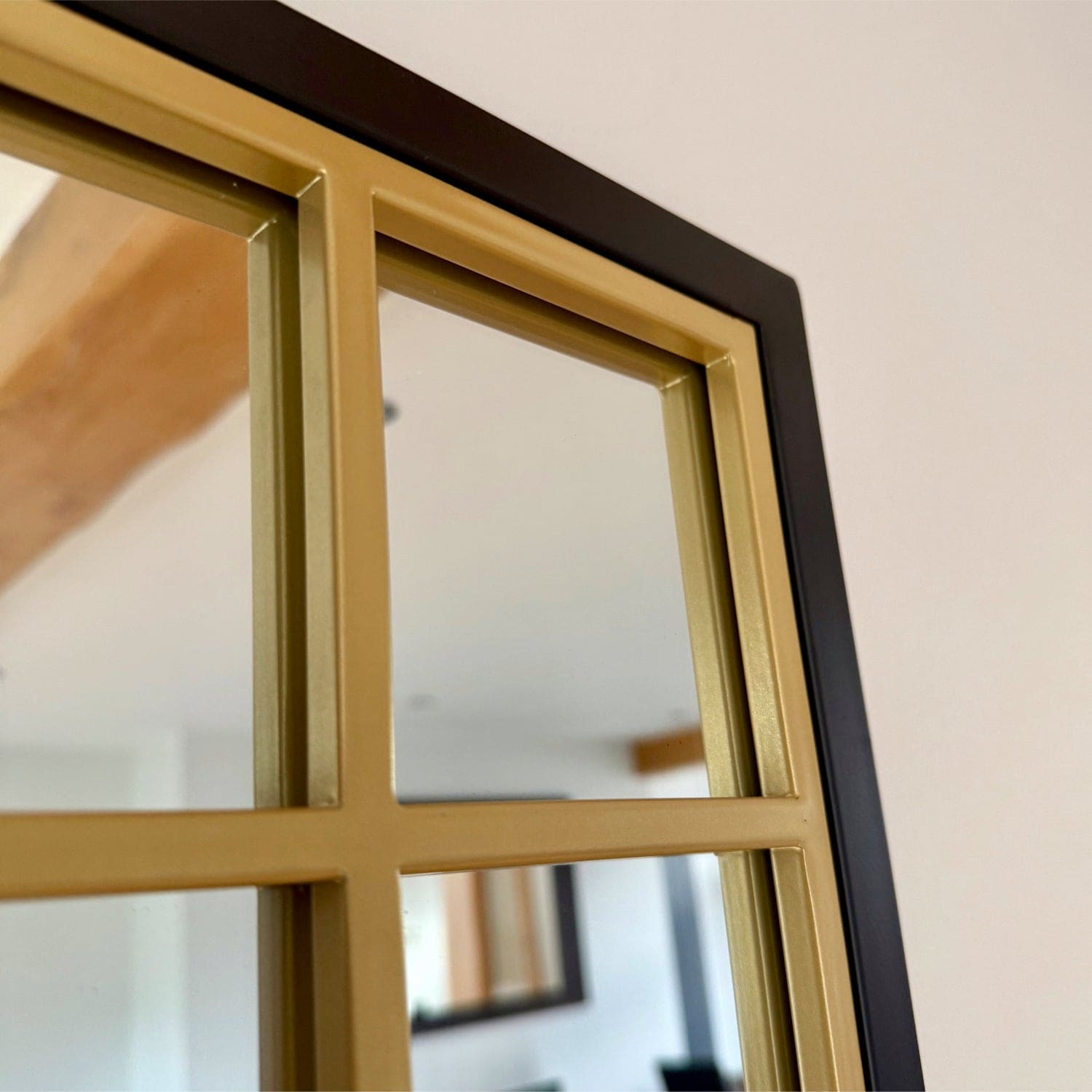 Image of Aimi - Full Length Black & Gold Metal Rectangle Window Mirror - 180cm x 105cm.