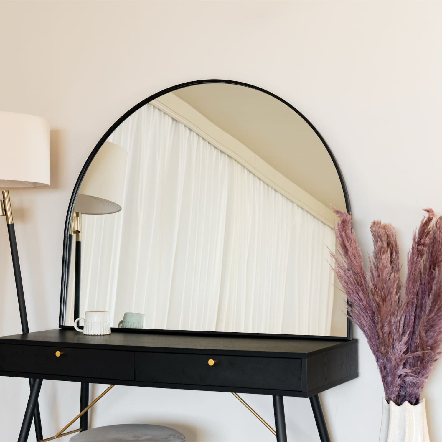 Image of Akiko - Black Metal Arched Mirror - 95cm x 120cm