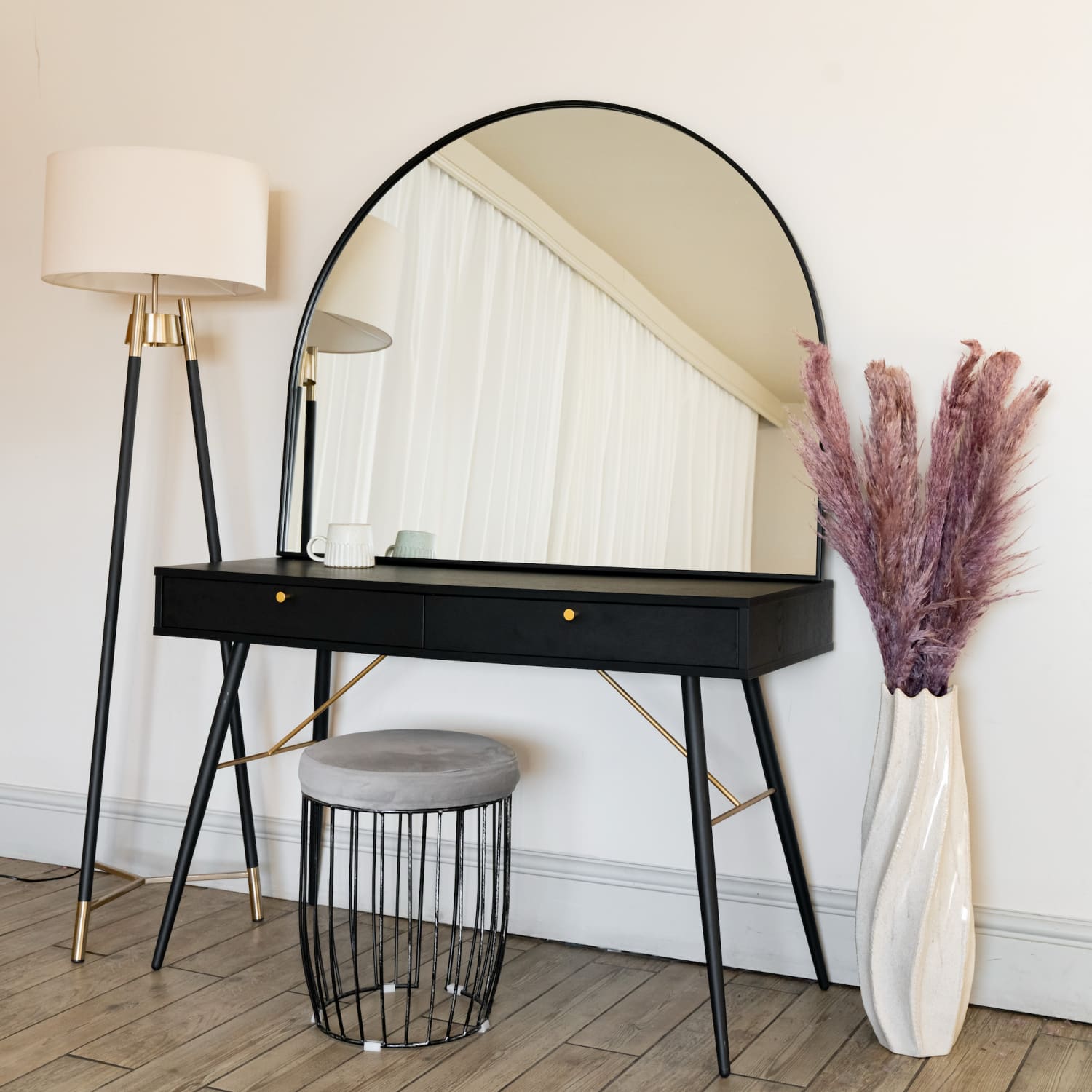 Image of Akiko - Black Metal Arched Mirror - 95cm x 120cm