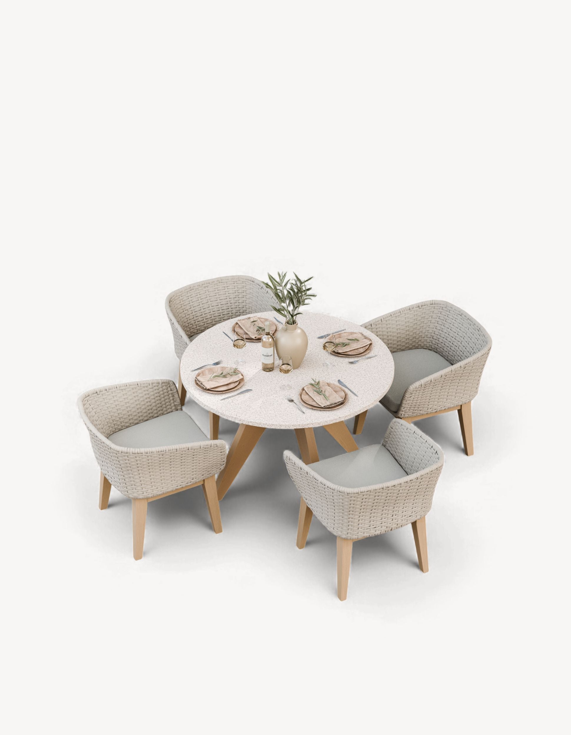 Astral 4 Seater Round Terrazzo Concrete Dining Set with Eden Dusk Dining Chairs