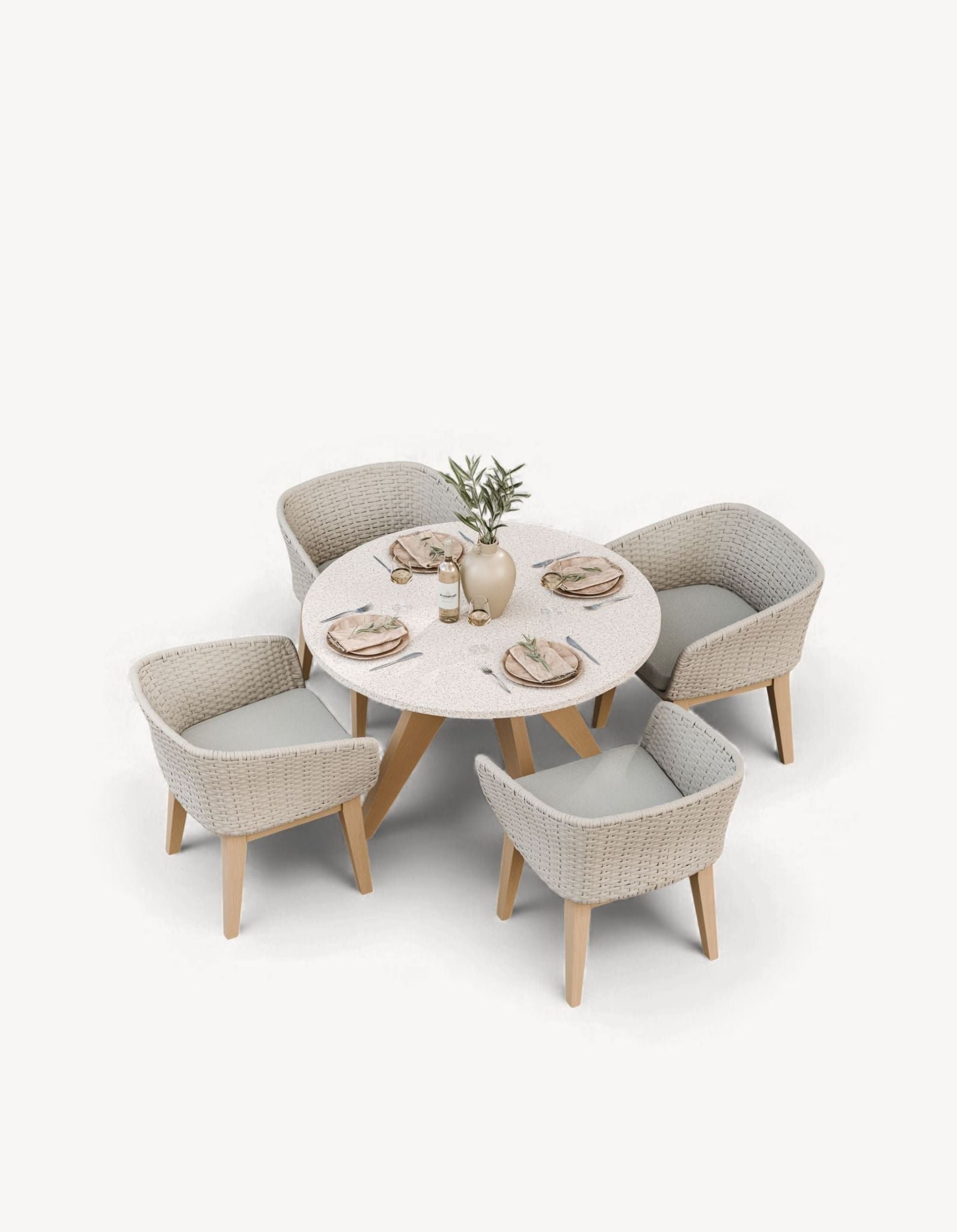 Image of Astral 4 Seater Round Terrazzo Concrete Dining Set with Eden Dusk Dining Chairs