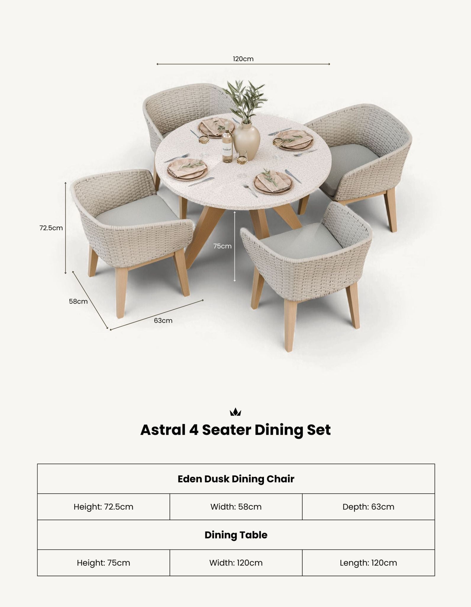 Image of Astral 4 Seater Round Terrazzo Concrete Dining Set with Eden Dusk Dining Chairs