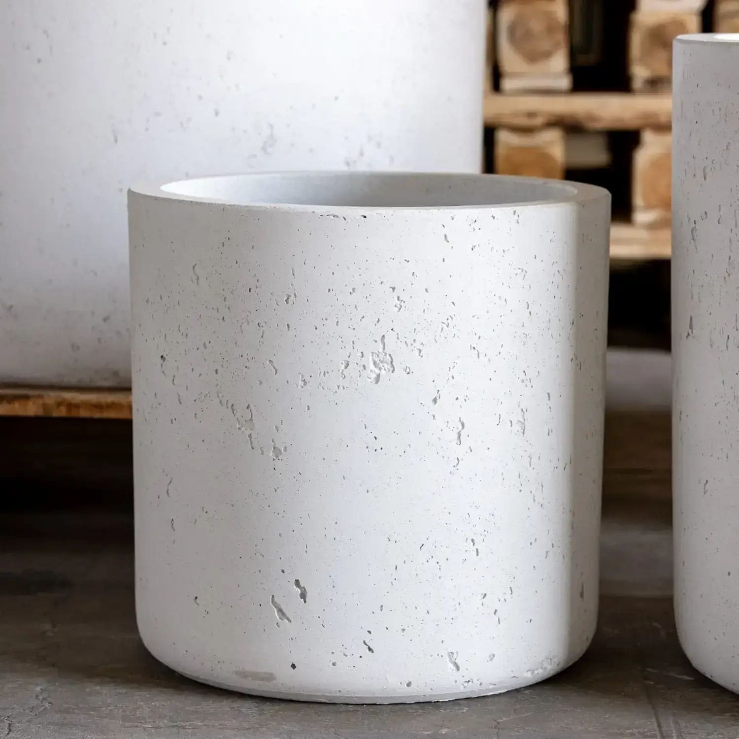 Image of Aurella | White Mist – 20cm Medium Concrete Cylinder Planter – 4L Round Plant Pot
