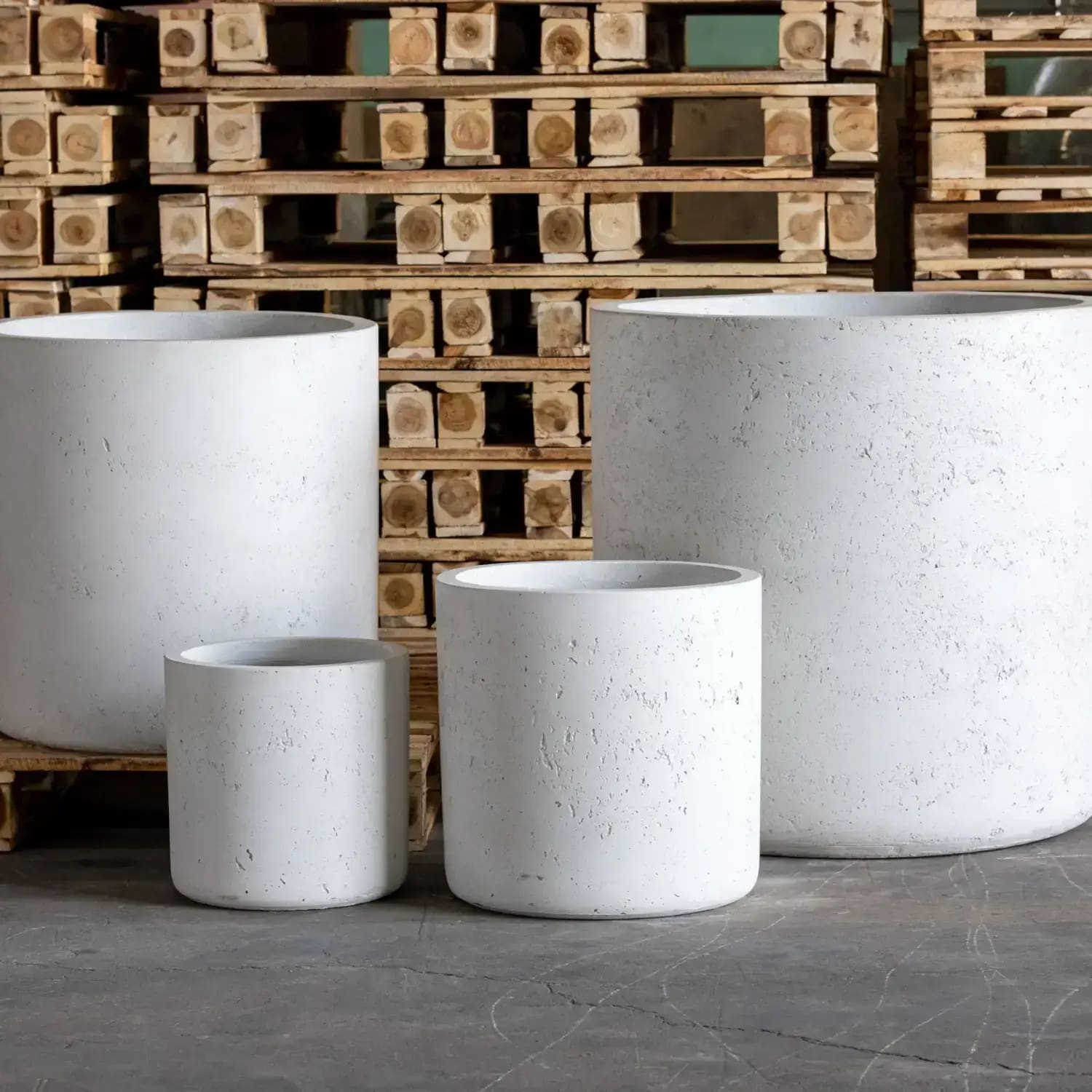 Image of Aurella | White Mist – 30cm Medium Concrete Cylinder Planter – 13L Round Plant Pot