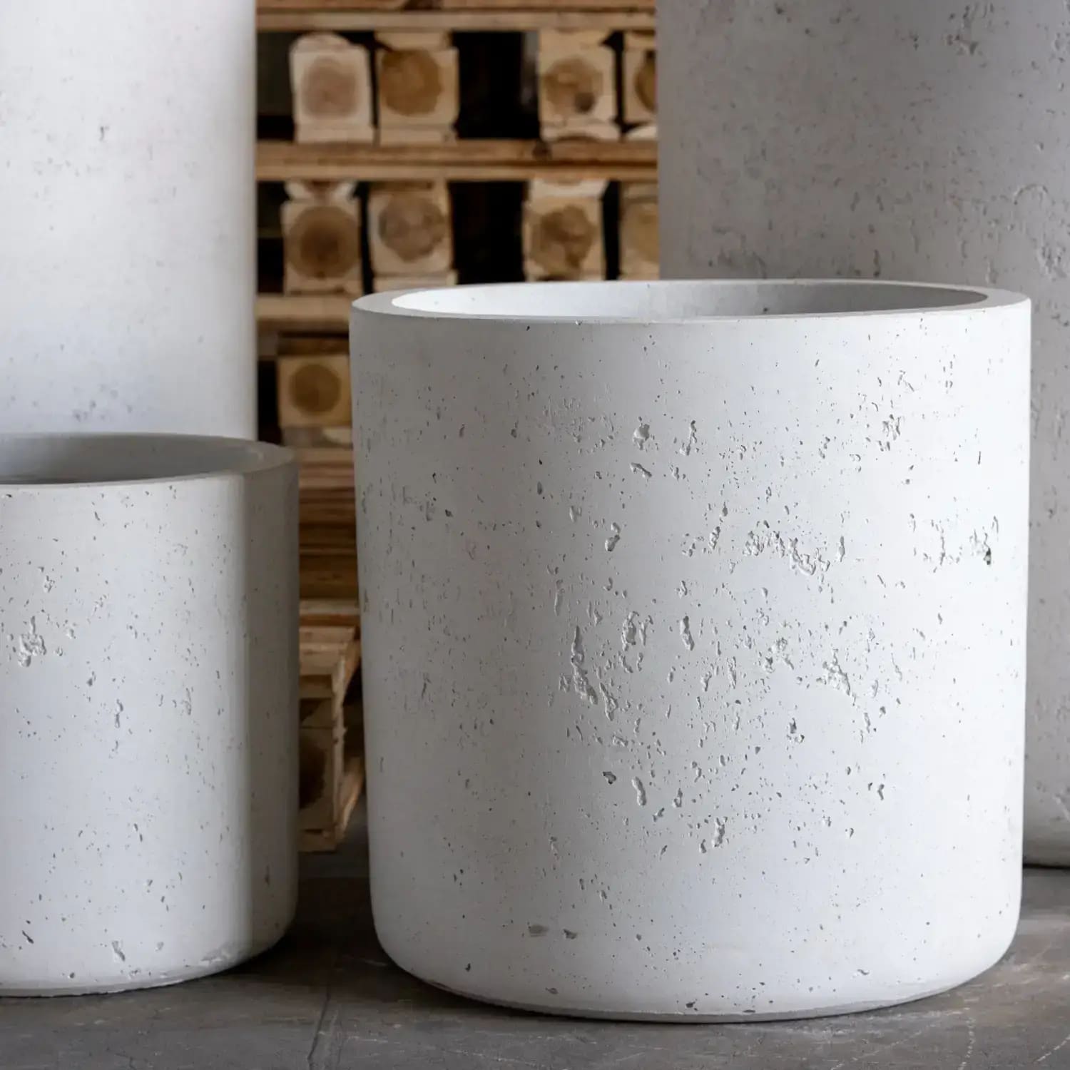 Image of Aurella | White Mist – 20cm Medium Concrete Cylinder Planter – 4L Round Plant Pot