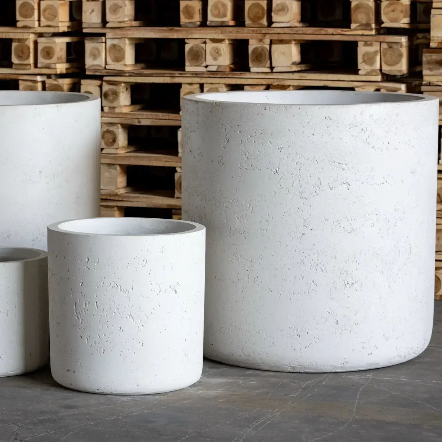 Image of Aurella | White Mist – 20cm Medium Concrete Cylinder Planter – 4L Round Plant Pot