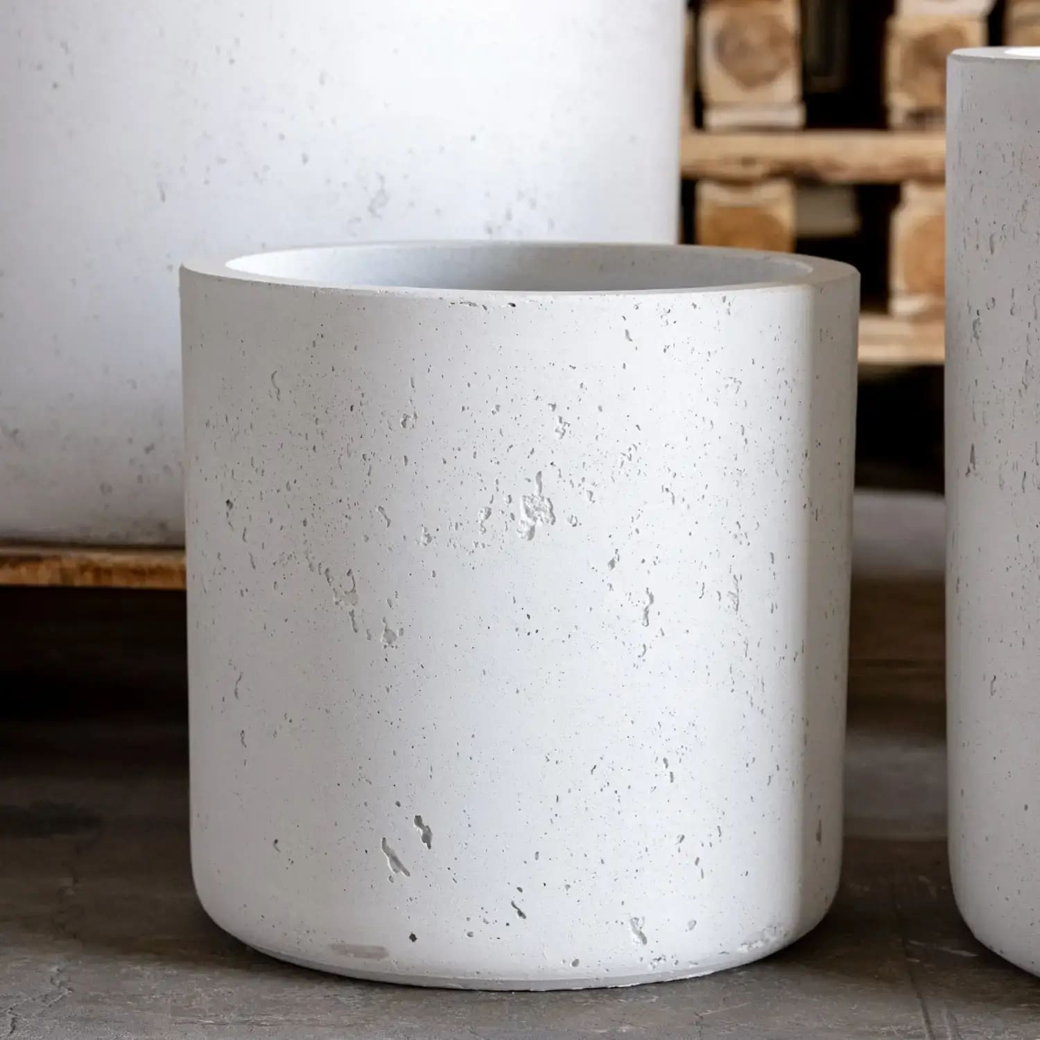 Image of Aurella | White Mist – 40cm Large Concrete Cylinder Planter – 34L Round Plant Pot
