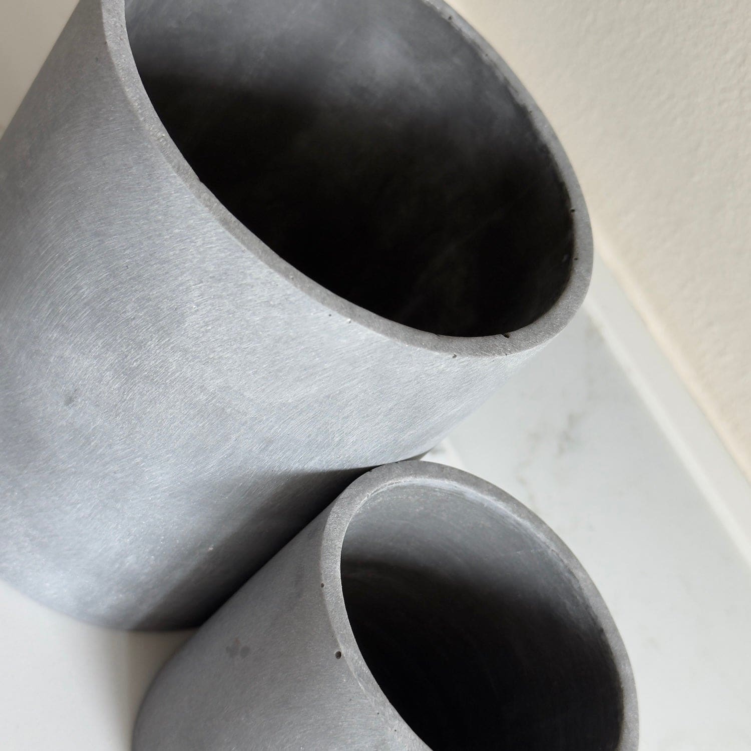 Image of Aurello | Brushed Grey Stone Resin Indoor Plant Pots (Set of 2)