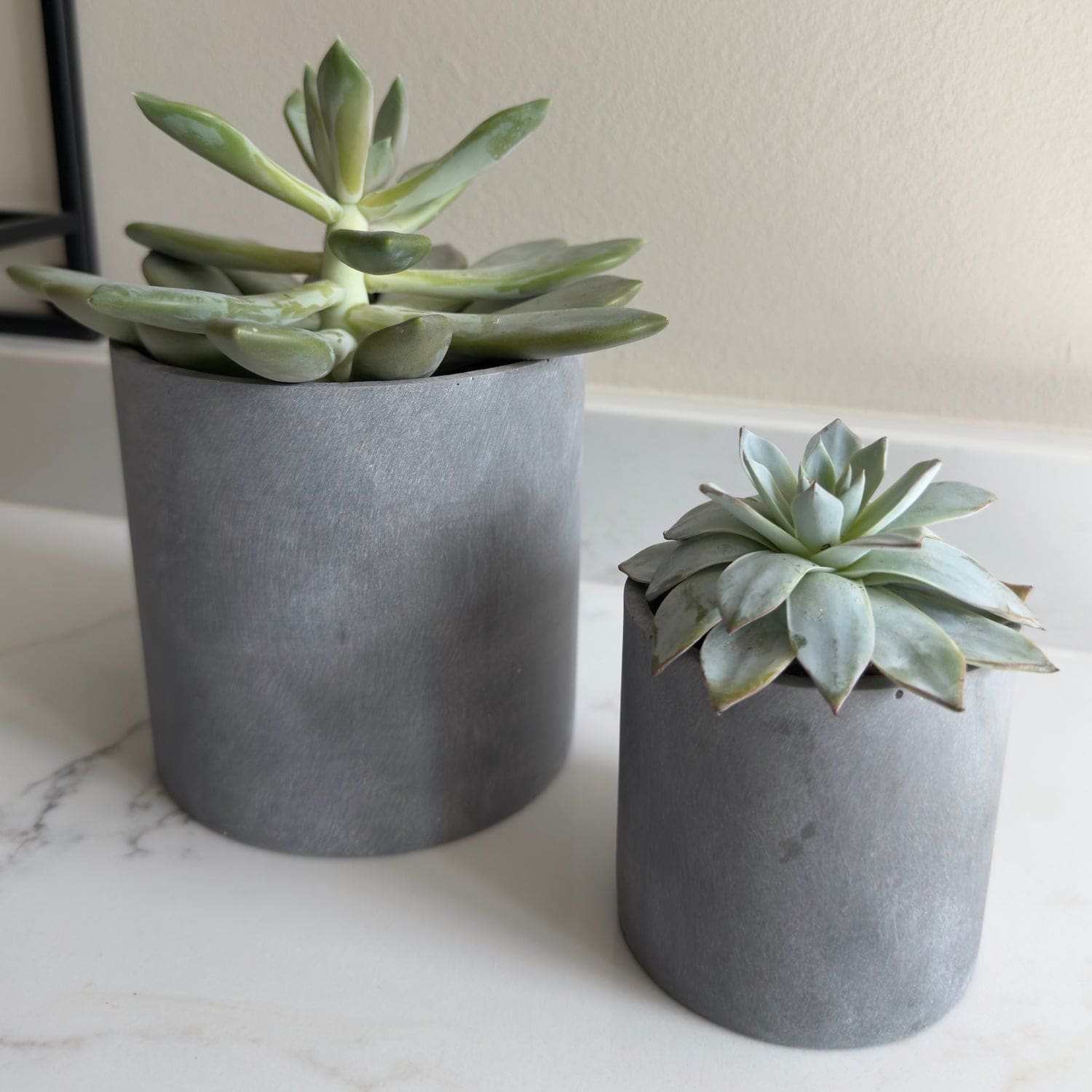 Image of Aurello | Brushed Grey Stone Resin Indoor Plant Pots (Set of 2)
