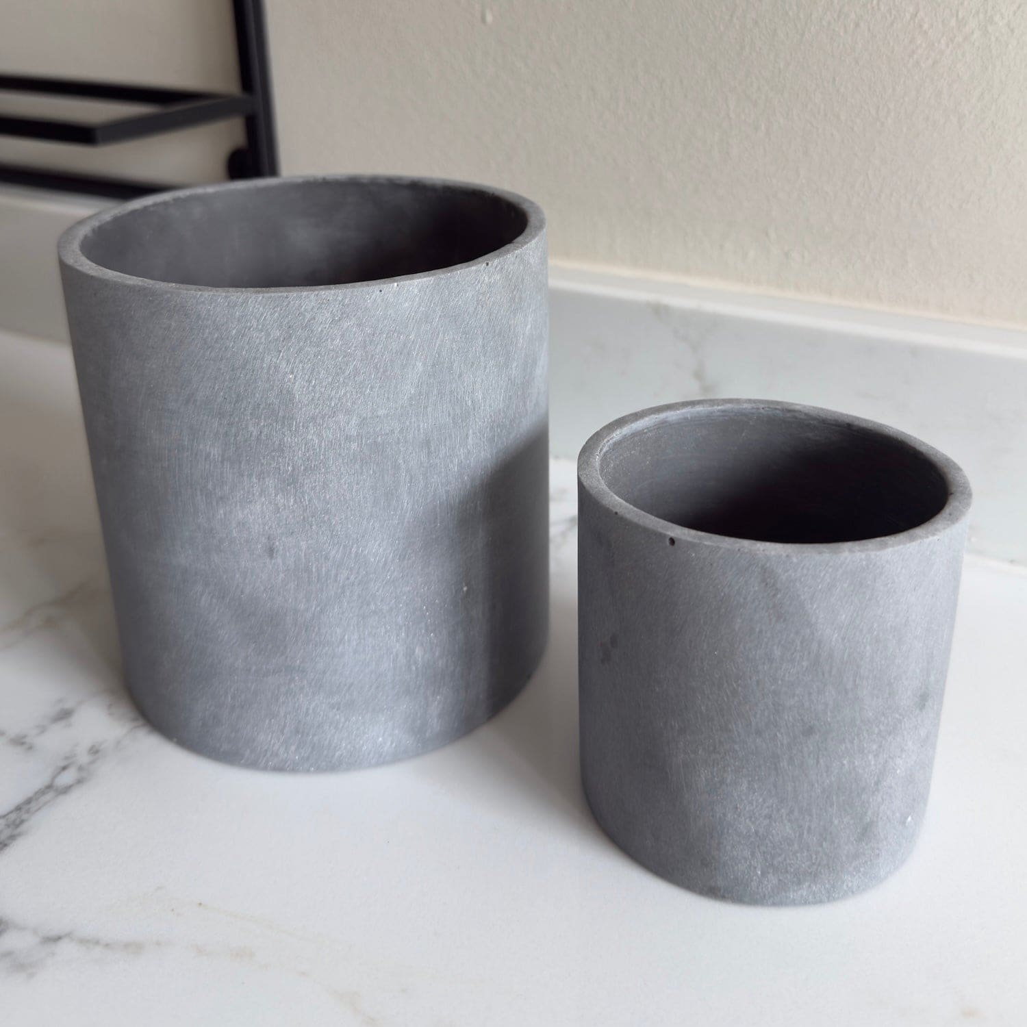 Image of Aurello | Brushed Grey Stone Resin Indoor Plant Pots (Set of 2)