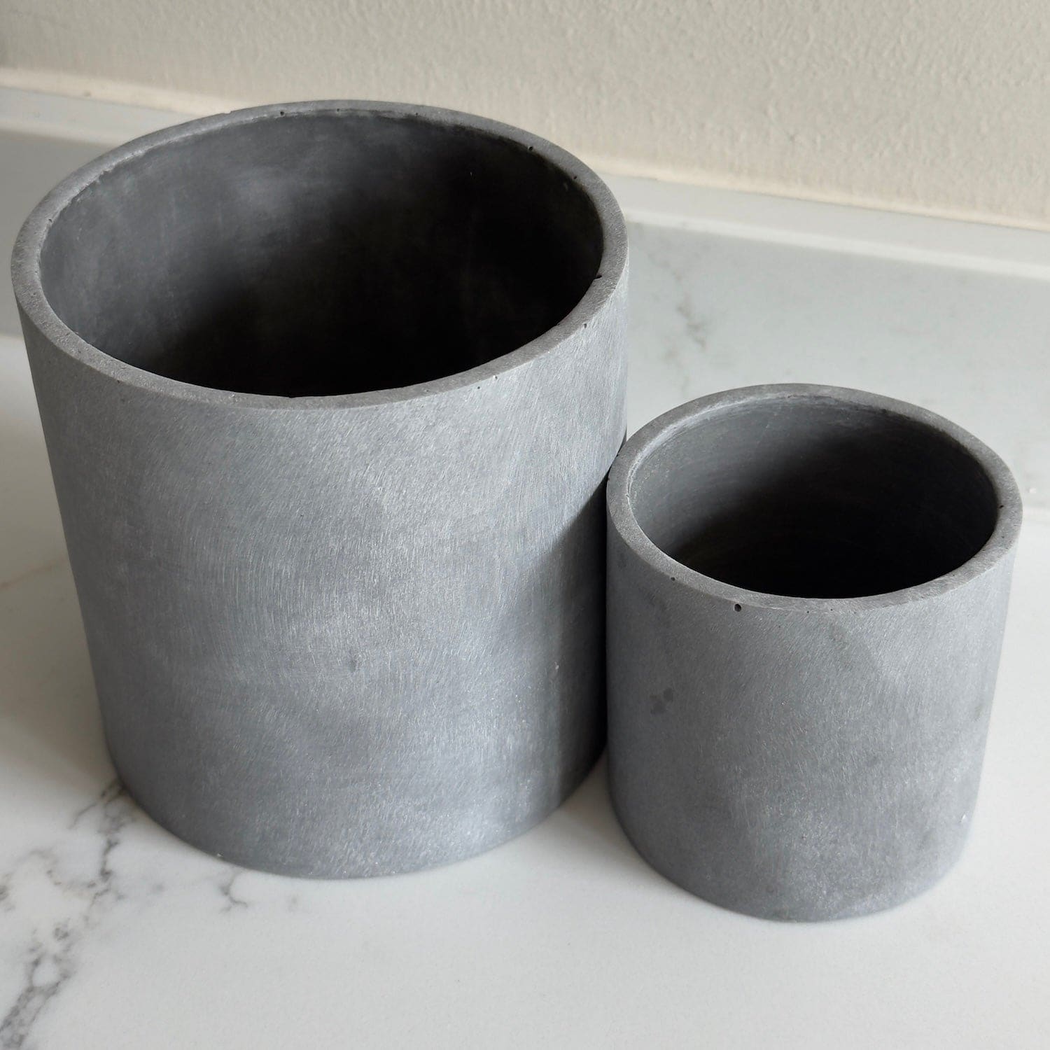 Image of Aurello | Brushed Grey Stone Resin Indoor Plant Pots (Set of 2)