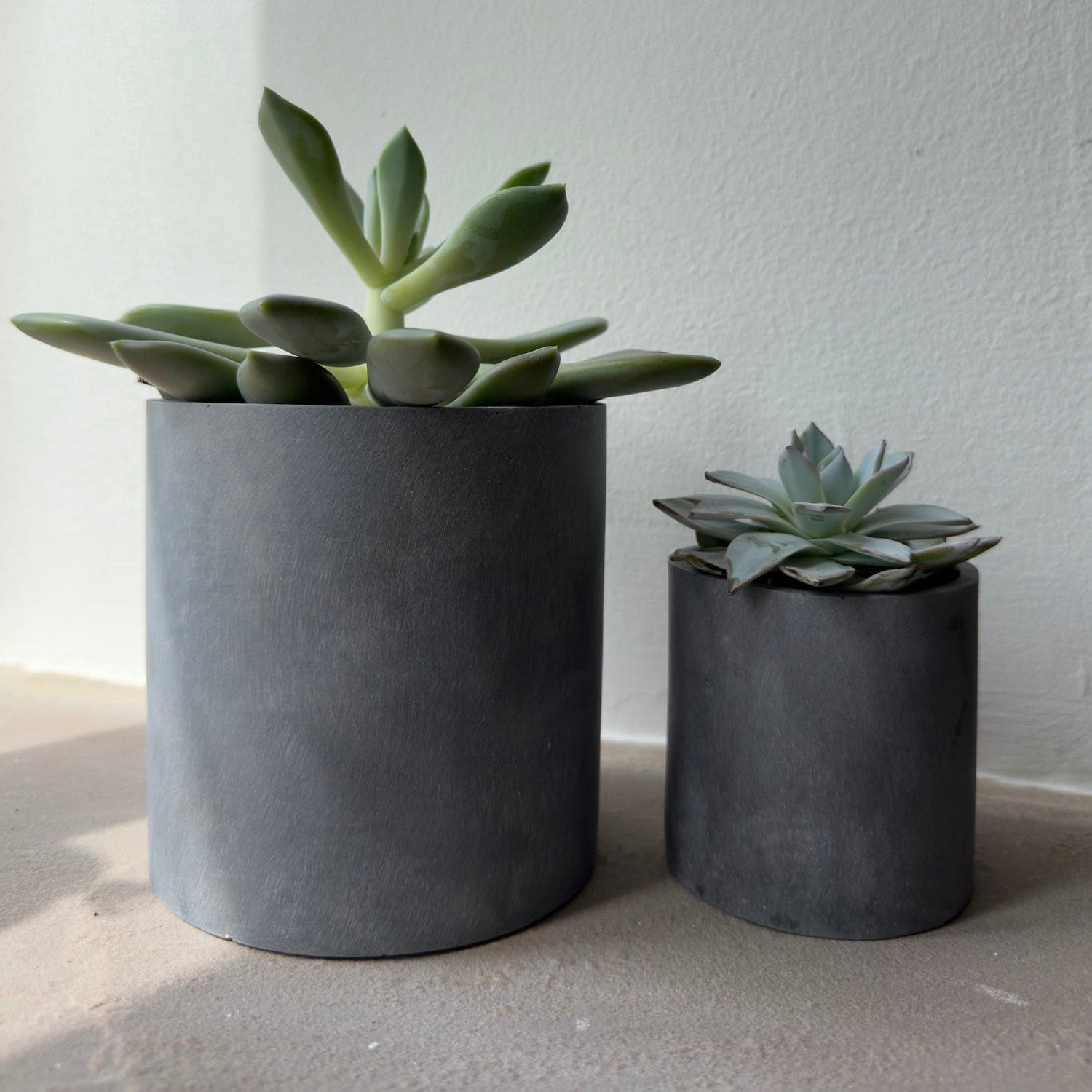 Image of Aurello | Brushed Grey Stone Resin Indoor Plant Pots (Set of 2)