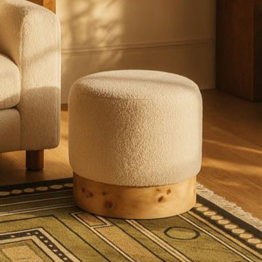Image of Mota Burl Wood And Cream Boucle Round Stool