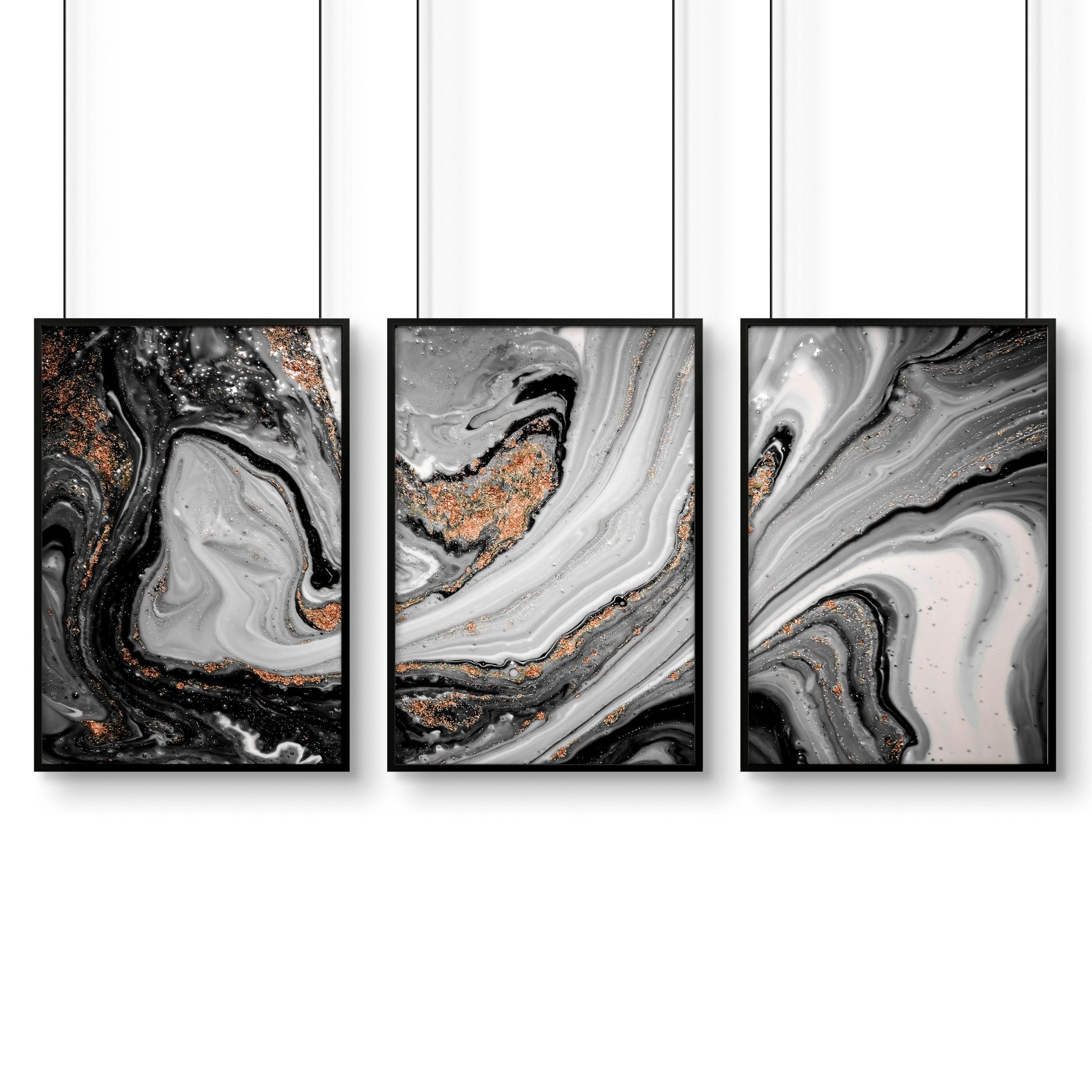 Image of Black & Gold Wall Decor – Set of 3 Abstract Prints