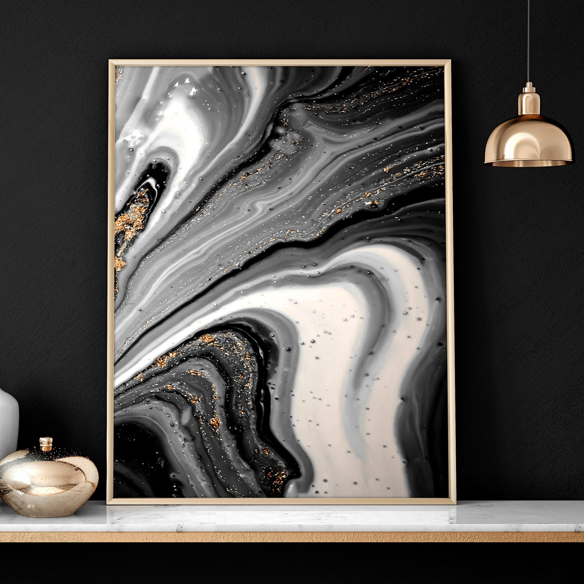 Image of Black & Gold Wall Decor – Set of 3 Abstract Prints