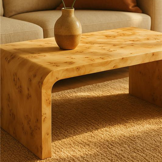 Image of Natural Burl Wood Curved Coffee Table with Smooth Curved Edges, Mota