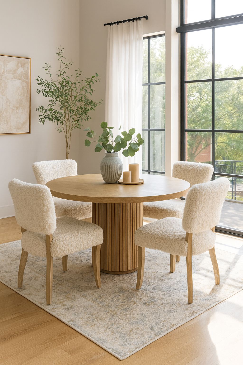 Image of Reeded Oak Round Dining Table