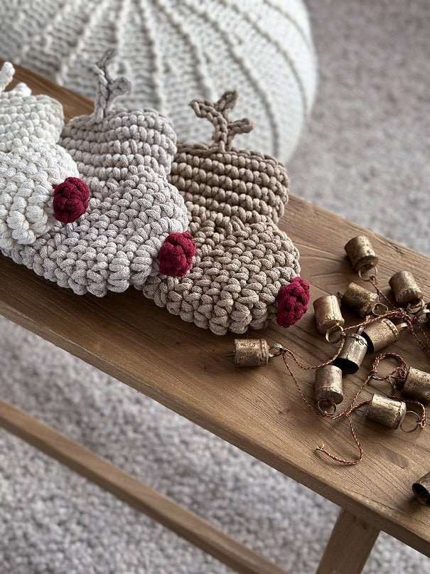 Image of Crochet Reindeer Stocking | Cappuccino & Red Nose