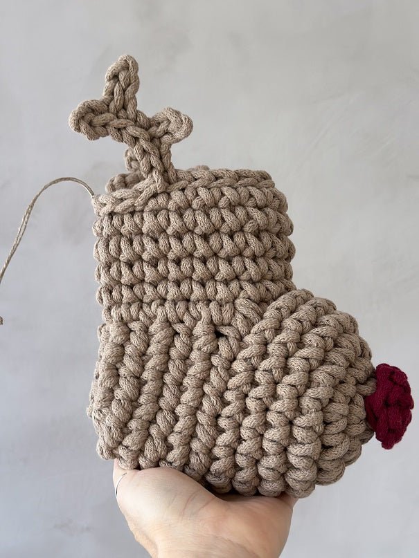 Image of Crochet Reindeer Stocking | Cappuccino & Red Nose