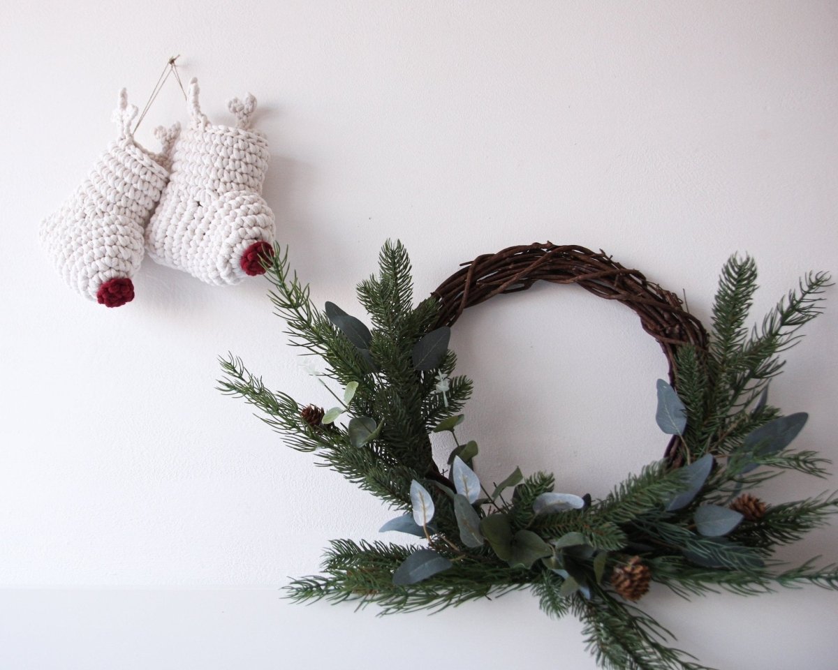 Image of Crochet Reindeer Stocking IVORY & RED NOSE