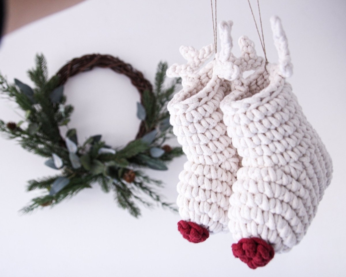 Image of Crochet Reindeer Stocking IVORY & RED NOSE