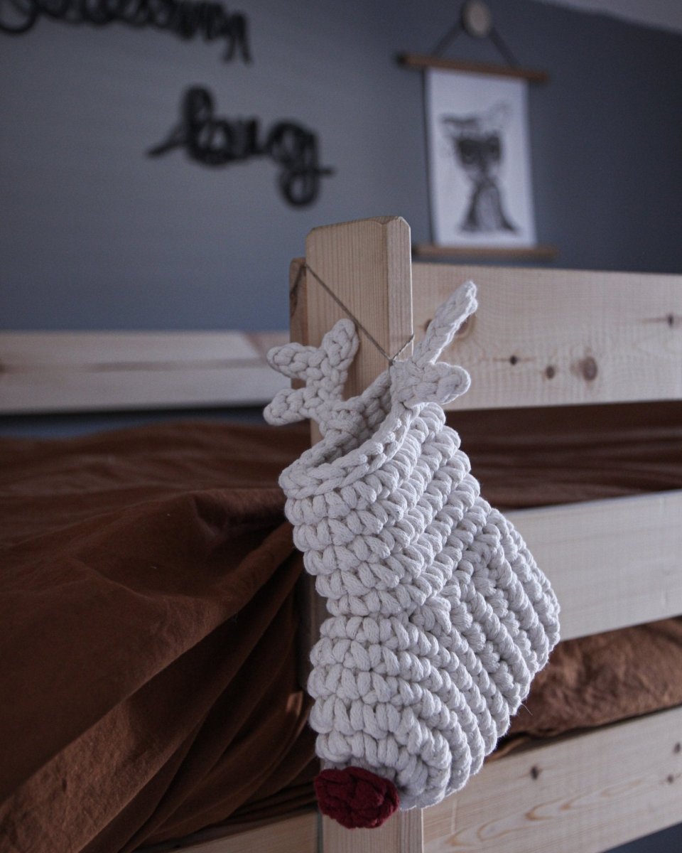 Image of Crochet Reindeer Stocking IVORY & RED NOSE
