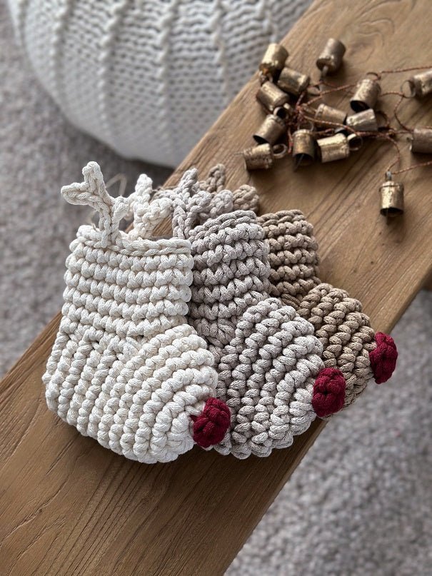 Image of Crochet Reindeer Stocking IVORY & RED NOSE